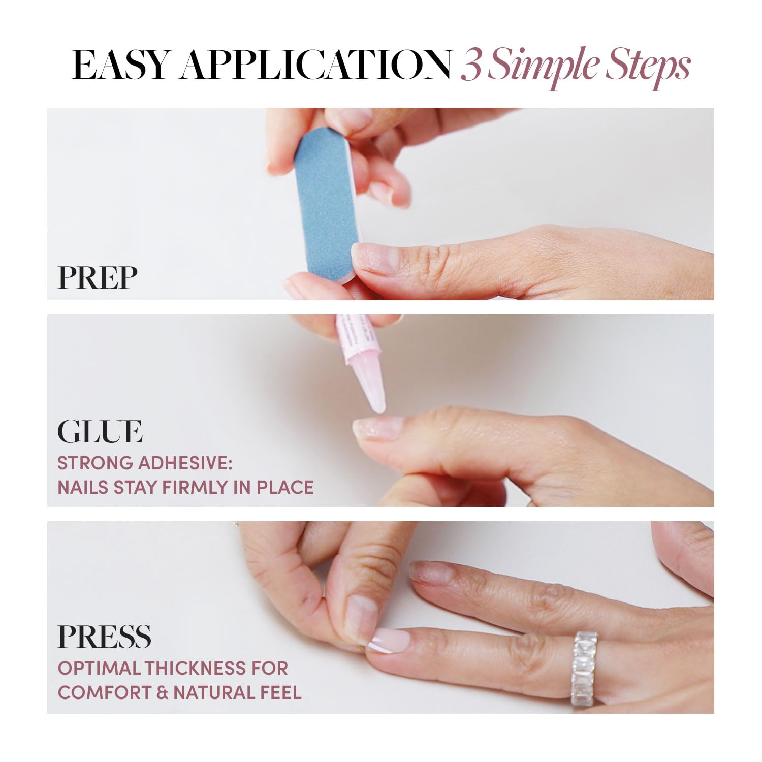Glamnetic Press On Nails - Goal Digger | Glossy, Semi-Transparent, Short Round Nails, Salon Quality | 12 Sizes - 30 Nail Kit with Glue